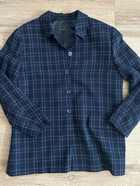 BOGNER | 100% VIRGIN WOOL | PLAID JACKET | EUC | FULLY LINED | SZ 18 | BLUE WHT